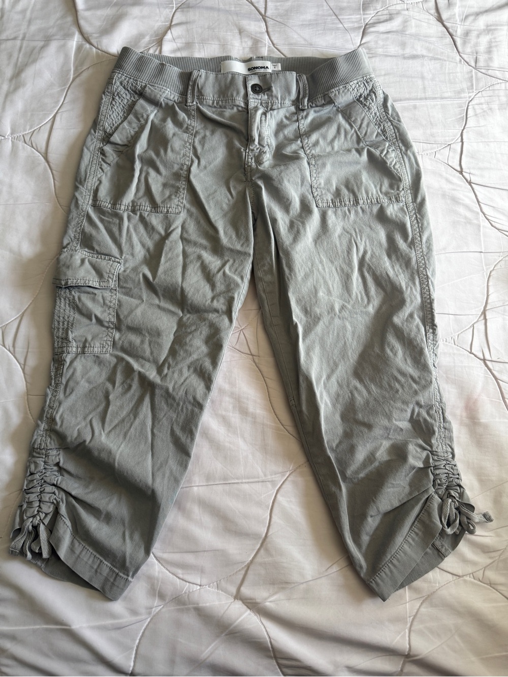 Sonoma Light Gray Cropped Cargo Pants with Cinch Detail NWOT